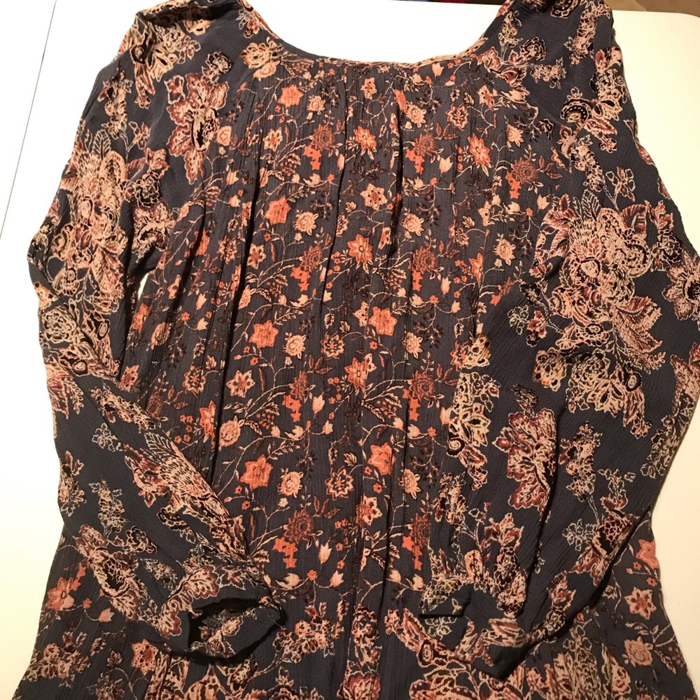 Free People Lucky Loosey Bohemian Mini Dress in Indigo Combo Size XS - Picture 7 of 10